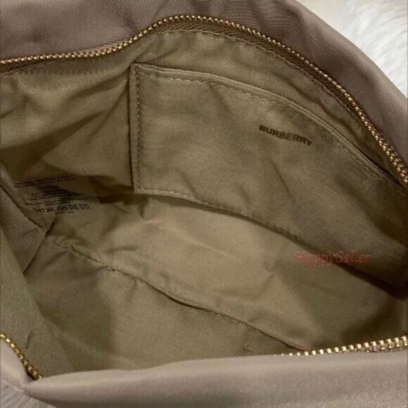 Burberry Pouch Crossbody Purse Cosmetic Organizer Tan Gold Makeup Case Dopp Kit - Picture 8 of 12